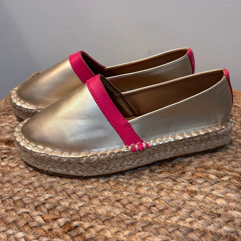 Michelle McDowell Gold Pink Mave Metallic Platform Espadrille Flats Sz7 - Picture 3 of 6